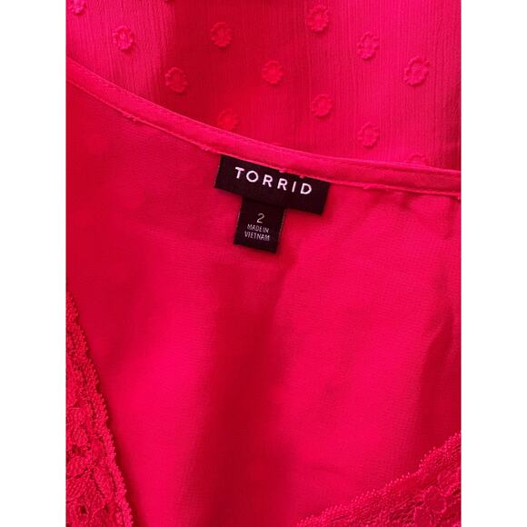 TORRID Blouse | Dark Pink Peplum Top Flutter Sleeve | SIZE 2 - Picture 9 of 10